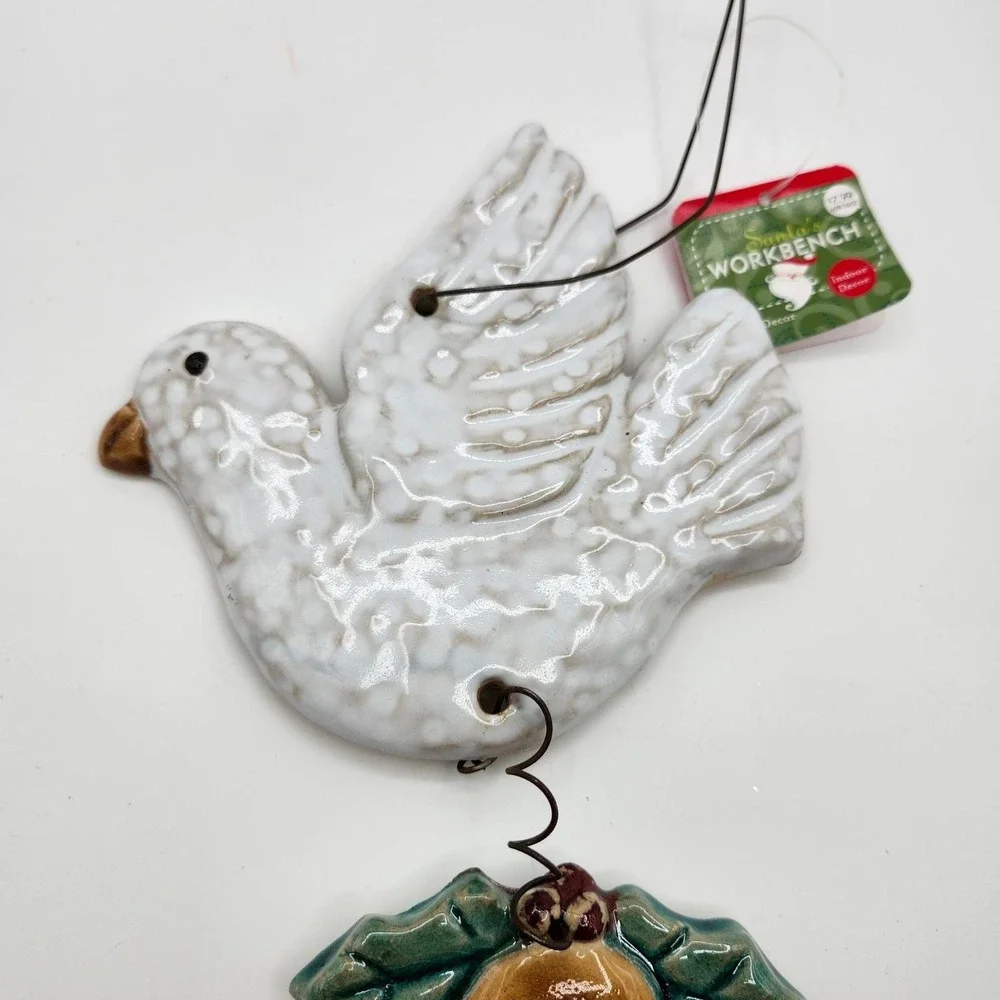 Santas Workbench‎ Ceramic Dove and Bell Christmas Ornament Vintage 2002